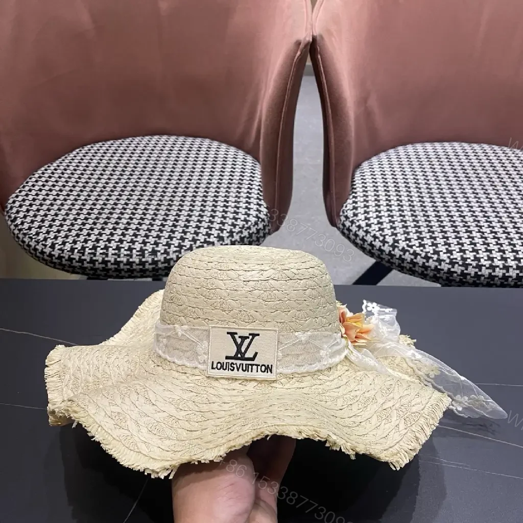 View 2 of Straw Sun-Kissed Style Hat with LV Emblem