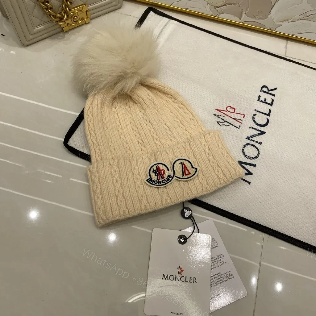View 4 of Cozy Luxe Beanie with Pom Poms - Premium Warmth, Moncler Patch