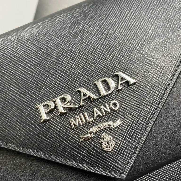 View 4 of Chic Black Leather Crossbody Bag - Prada Milano Style, Compact Luxury