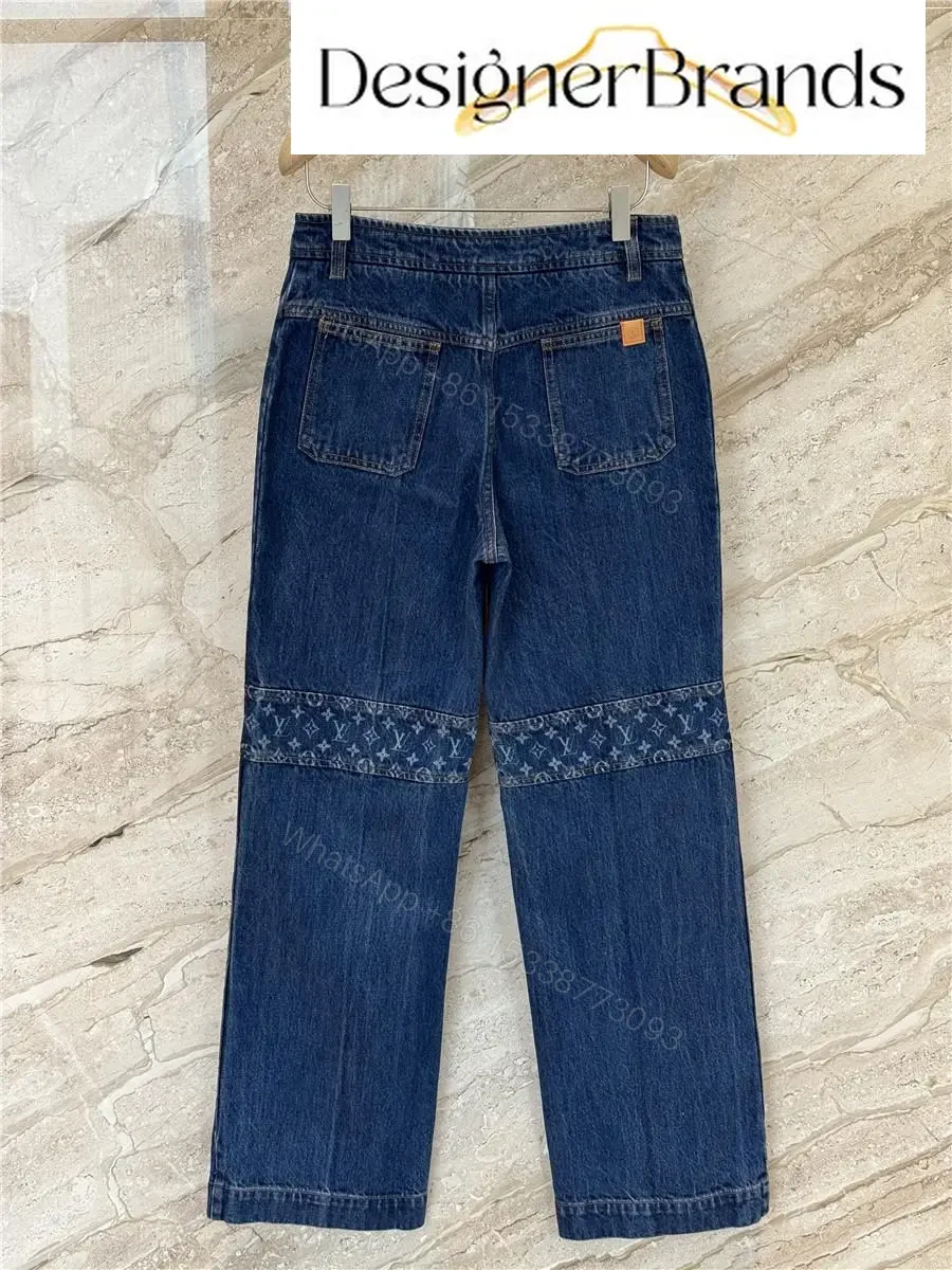 View 6 of Indigo Denim Wide-Leg Jeans with Geometric Panel