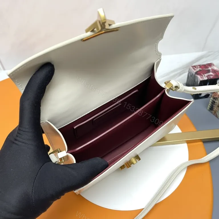 View 5 of Compact Leather Crossbody with Gold YSL Accent