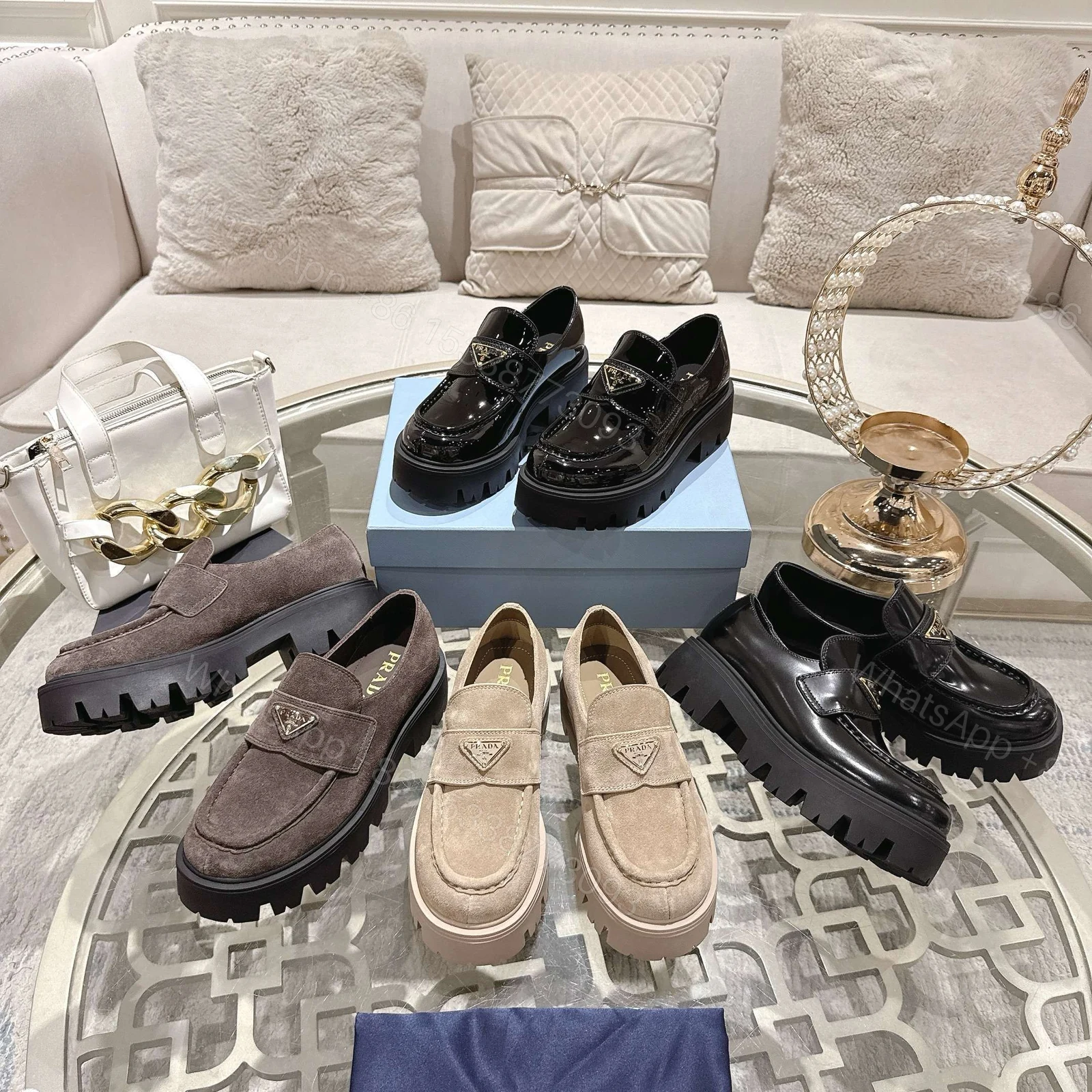 View 8 of Prada Chocolate Suede Loafers Dark Brown