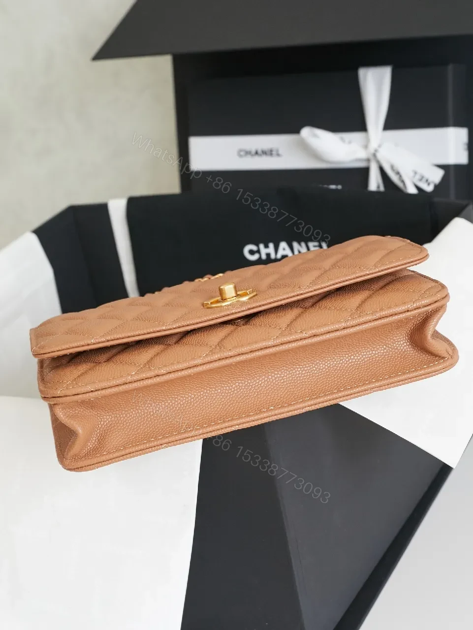 View 5 of Taupe Quilted Leather Shoulder Bag - Timeless, Luxe