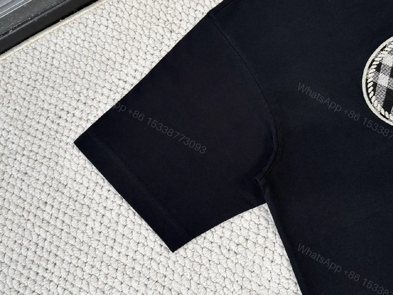 View 9 of Black Cotton Tee Oval Burberry Graphic Tee, Embroidered Look Badge