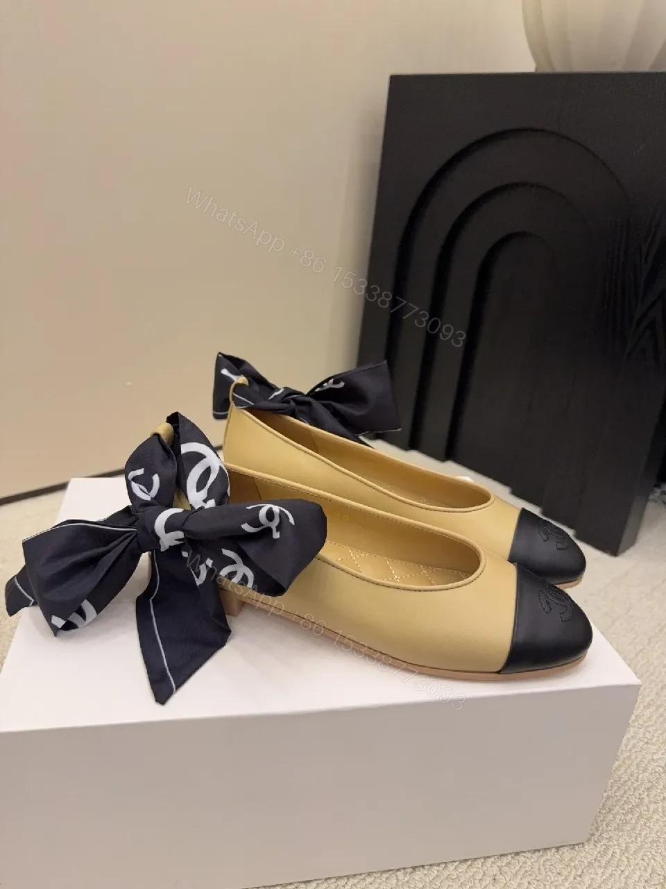View 5 of Two-Tone Ballet Flats with Gold Ankle Strap - Luxe Comfort Flat