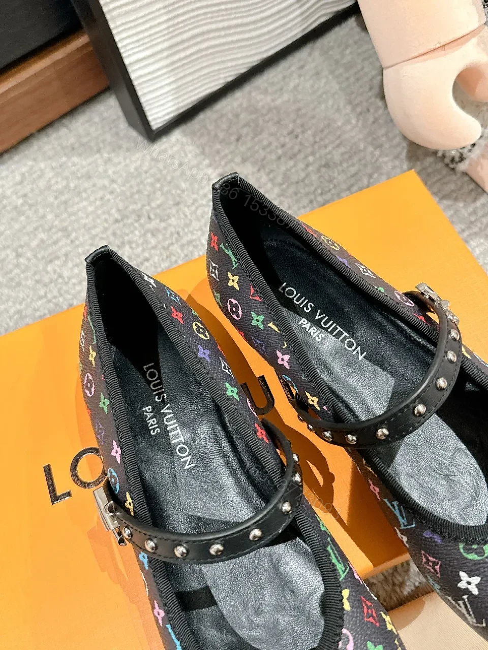 View 9 of Vibrant Rainbow Monogram Mary Janes with Studded Strap
