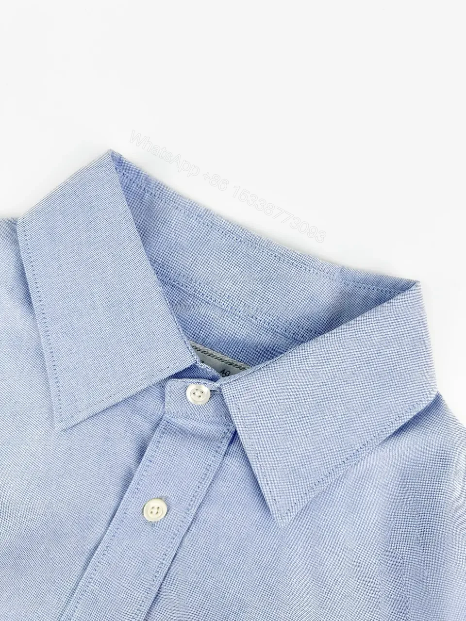 View 5 of Light Blue Cotton Button-Down Shirt, Classic Fit, PRADA Logo