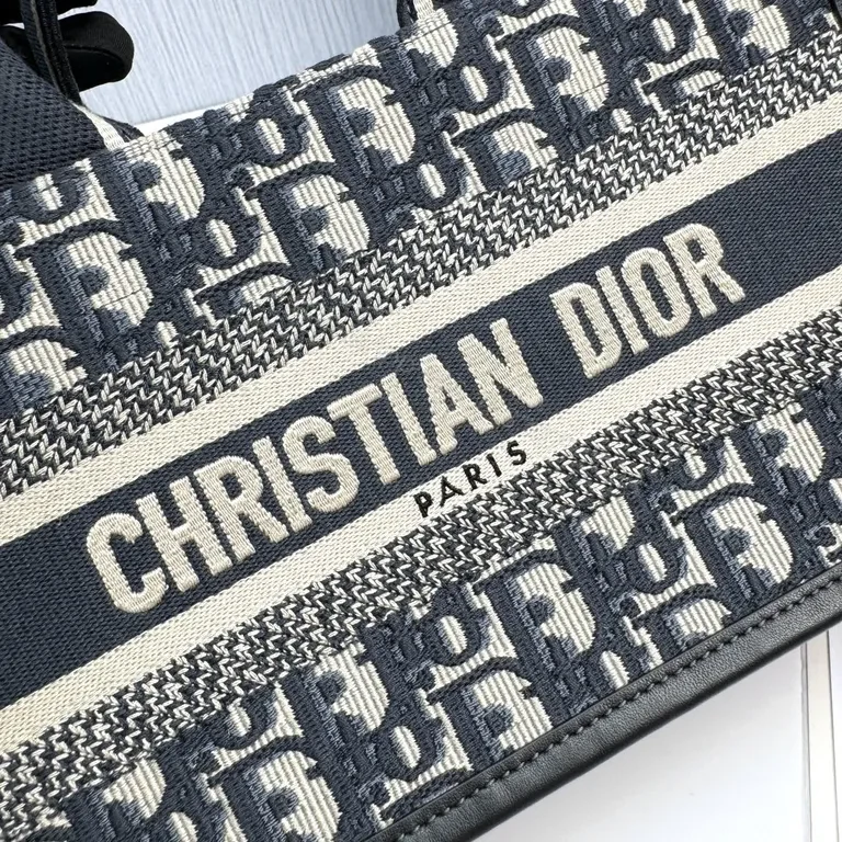 View 6 of Chic Canvas Dior-Style Mini Tote with Bold Stripes