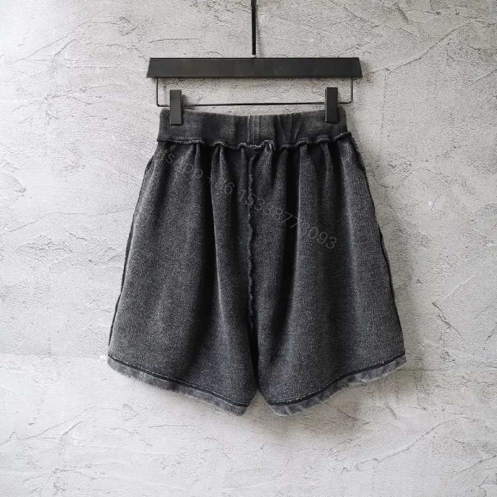 View 2 of Black Denim Drawstring Shorts - Balenciaga Logo Style