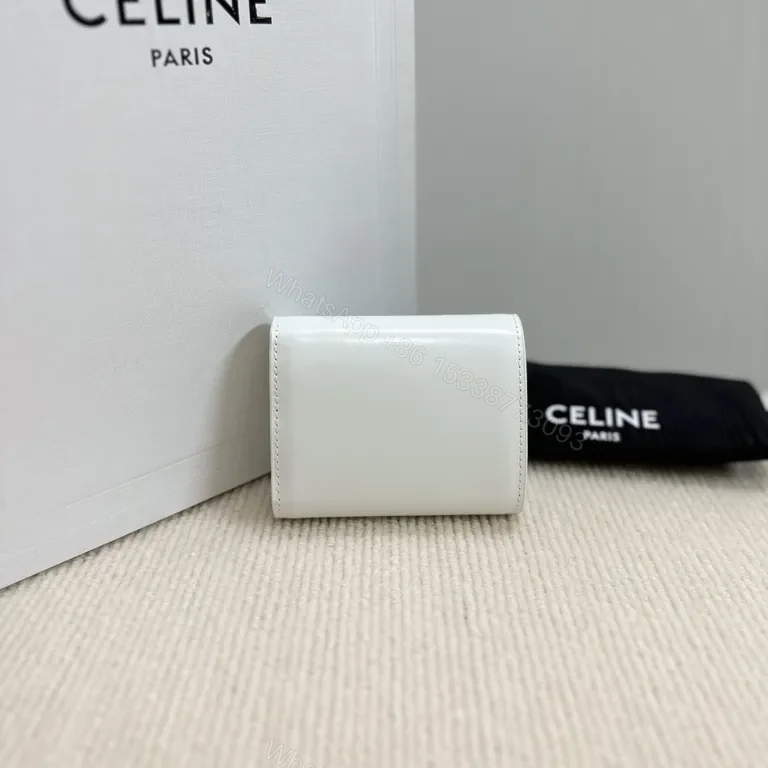 View 4 of Compact White Leather Wallet with Signature Hardware Minimalist Luxury