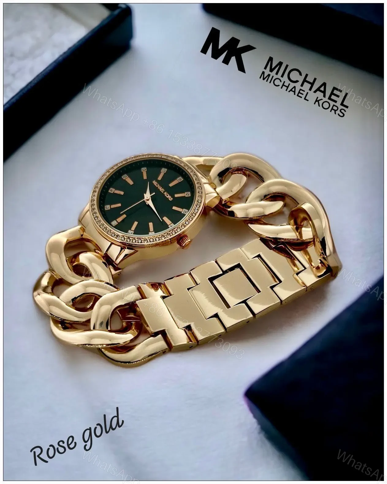 View 2 of Michael Kors Rose Gold Watch for Women Black Dial