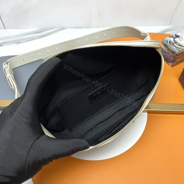 View 7 of Gold Logo Belt Bag: Textured Leather Minimalist Crossbody/Waist Bag