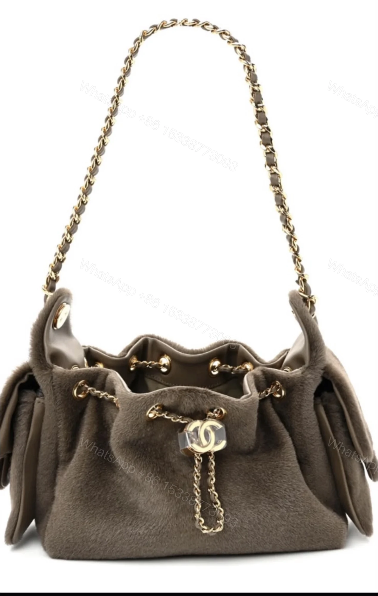 Chanel Pony Hair Khaki Colour Gold Hardware — view 1
