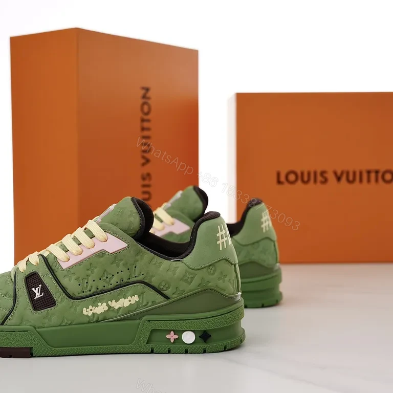 View 6 of Green Leather LV-Detail Sneaker: All-Day Comfort