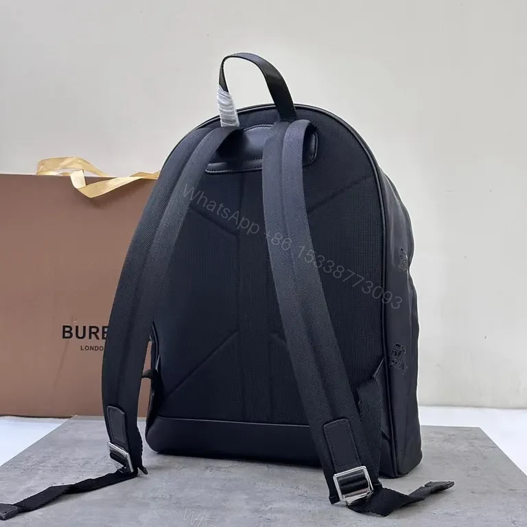 View 2 of Charcoal Burberry Monogram Leather-Trim Backpack for City Life