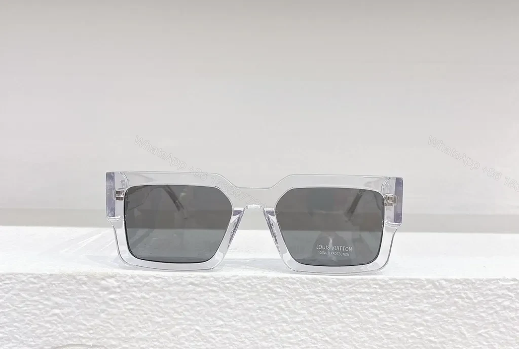 View 8 of Clear-Frame LV Sunglasses: UV400, Crystal Acetate, Grey Lenses