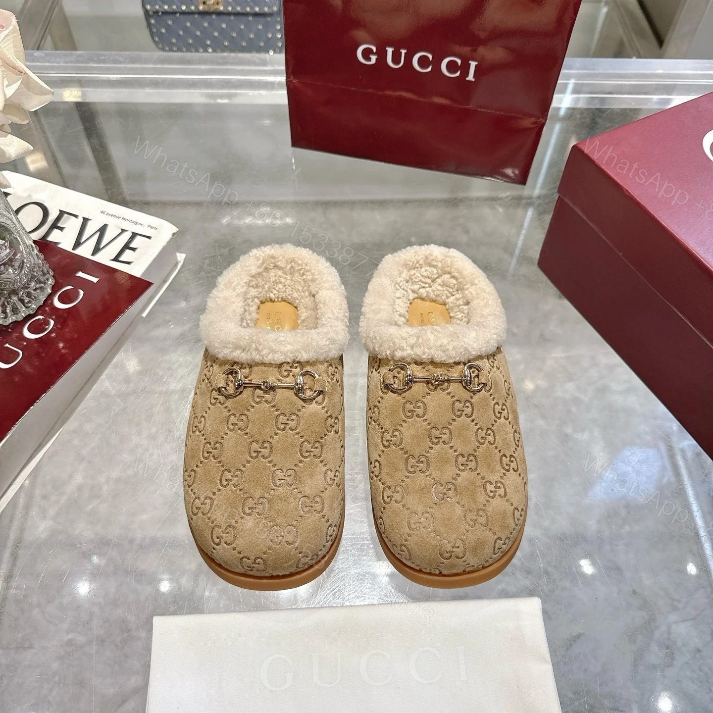 View 2 of Gucci Women Mule With Horsebit Beige Gg