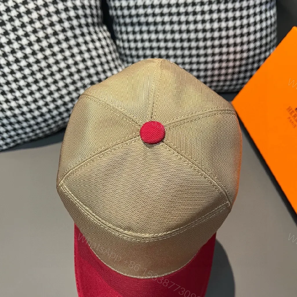 View 2 of Two-Tone Beige & Red Cap with Signature H Accent Cap