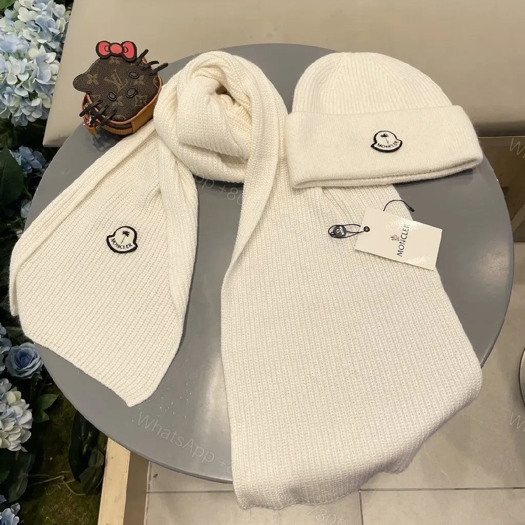 View 2 of White Knit Set: Plush Luxury Hat & Scarf for All-Season Style