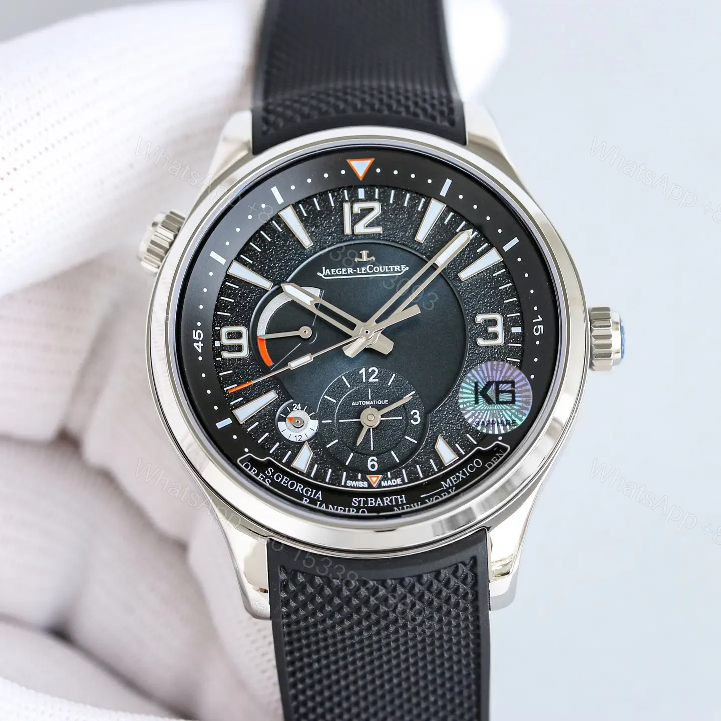 Jaeger LeCoultre Black World Time Watch Rubber Strap Ultimate 42MM JLC-WT-BLK-RUB42 — view 1
