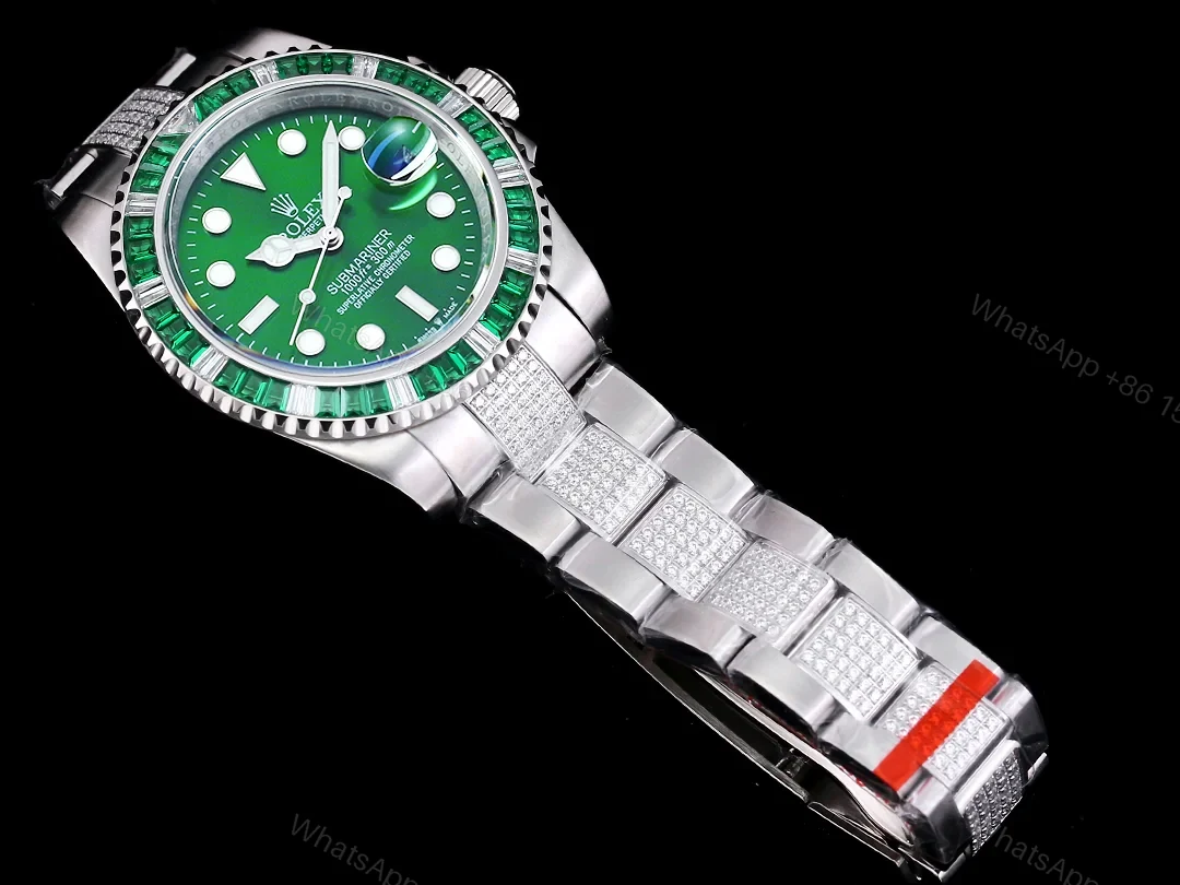 View 4 of Rolex Full Iced Diamond Dial Three-Link Bracelet Luxury Watch 42mm Ultimate Edition RG-ROLEX-FULL-ICED-DIAMOND-GRN-001