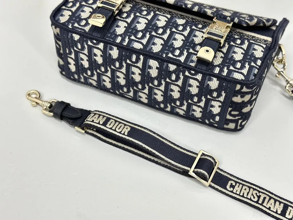 View 8 of Patterned Lux Canvas Messenger Bag â€“ Dior-Inspired, Signature Strap