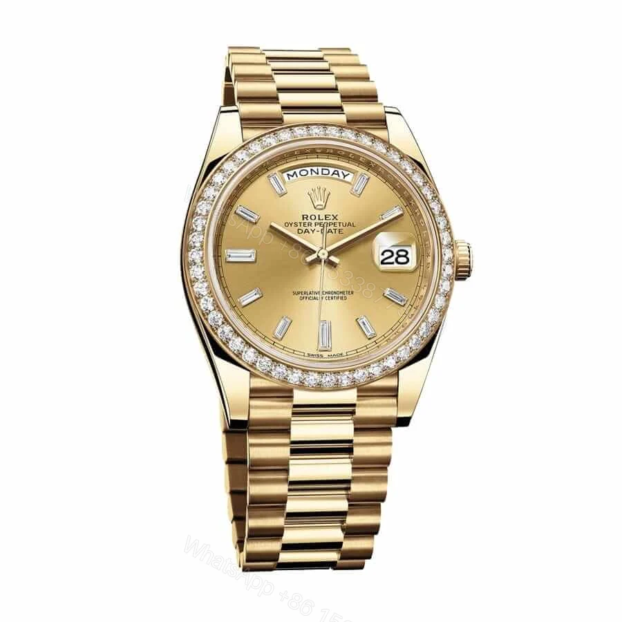 View 2 of Rolex Day-Date 228348RBR KW Super Clone: 40mm Yellow Gold Diamond Bezel Champagne Dial President