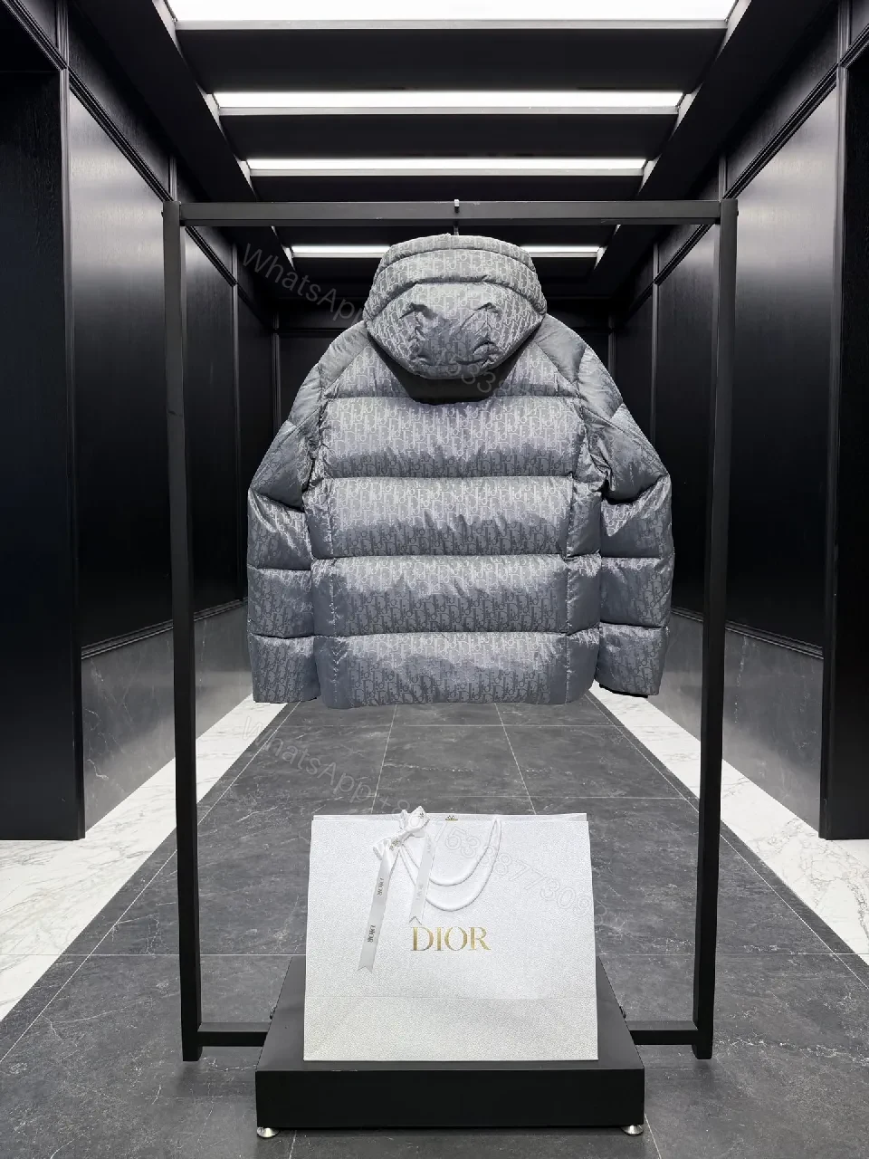 View 3 of Short-Patterned Down Jacket: Luxe Monogram, Warm & Water-Repellent