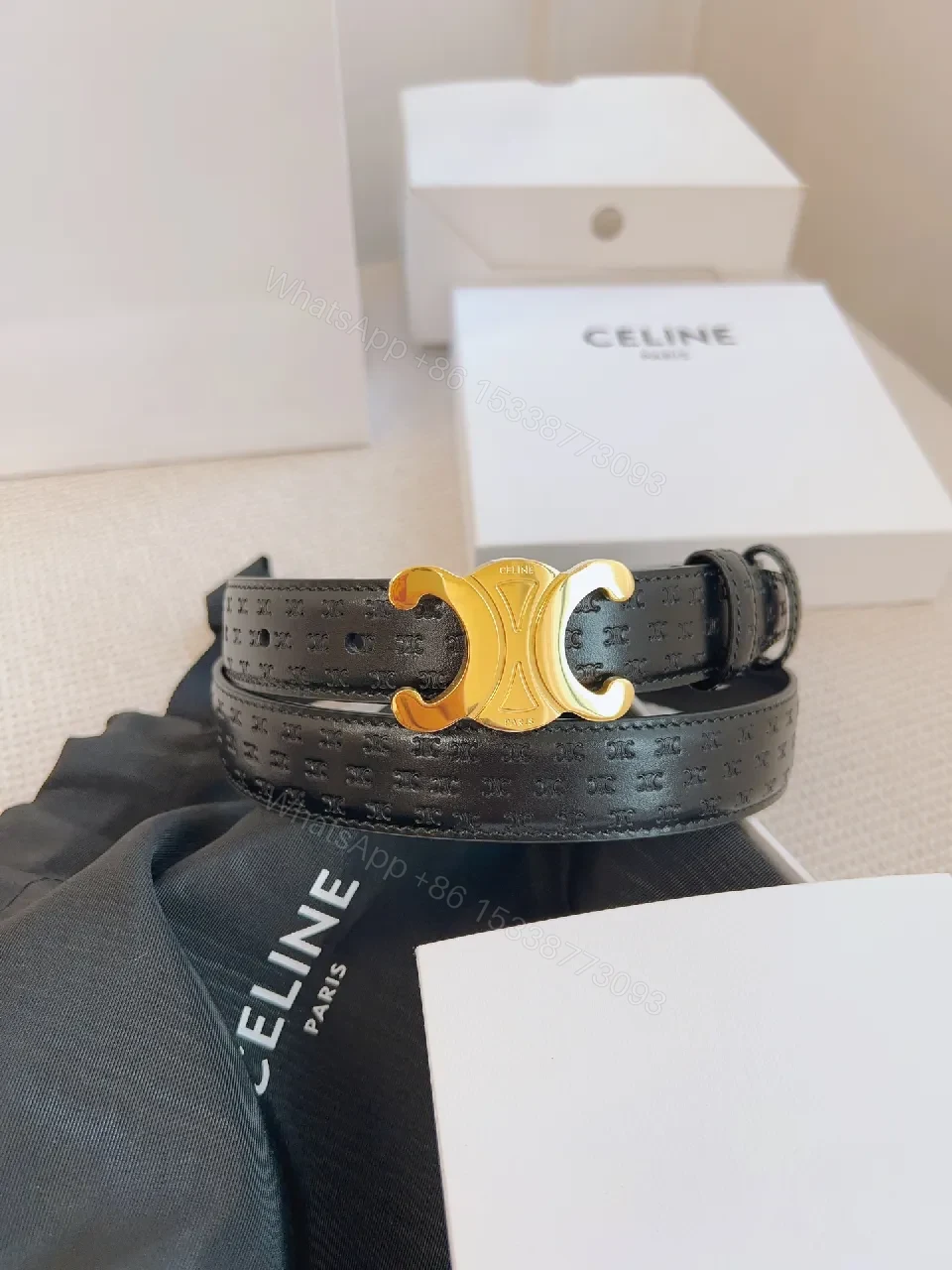 View 8 of Refined Black Leather Belt with Gold Buckle – Modern Luxury Belt