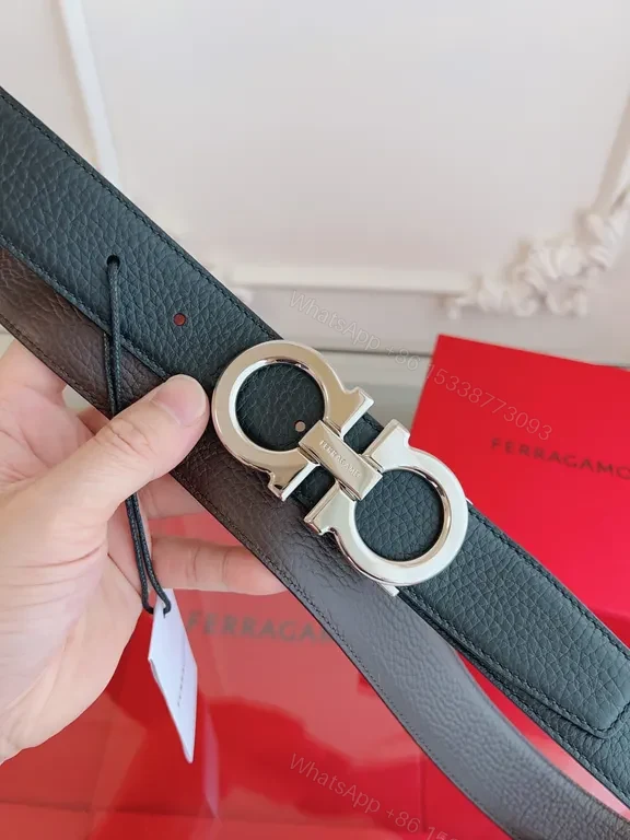 View 7 of Lux Leather Belt with Ferragamo Hardware - Classic Black