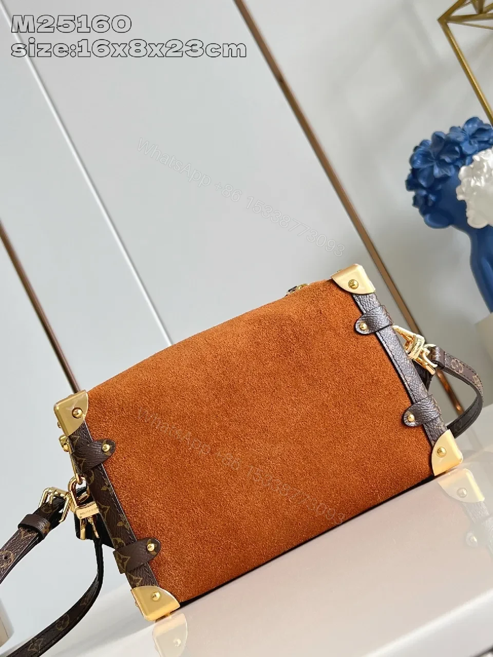 View 3 of Caramel Suede Satchel with Gold Hardware