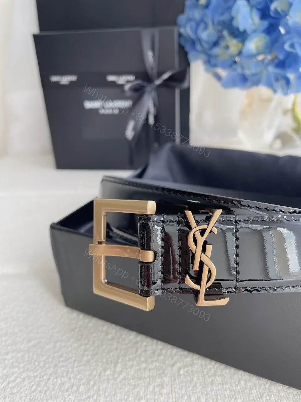 View 4 of Gold-Hardware Patent Leather Belt, Luxe Oxford Style, Premium Craftsmanship