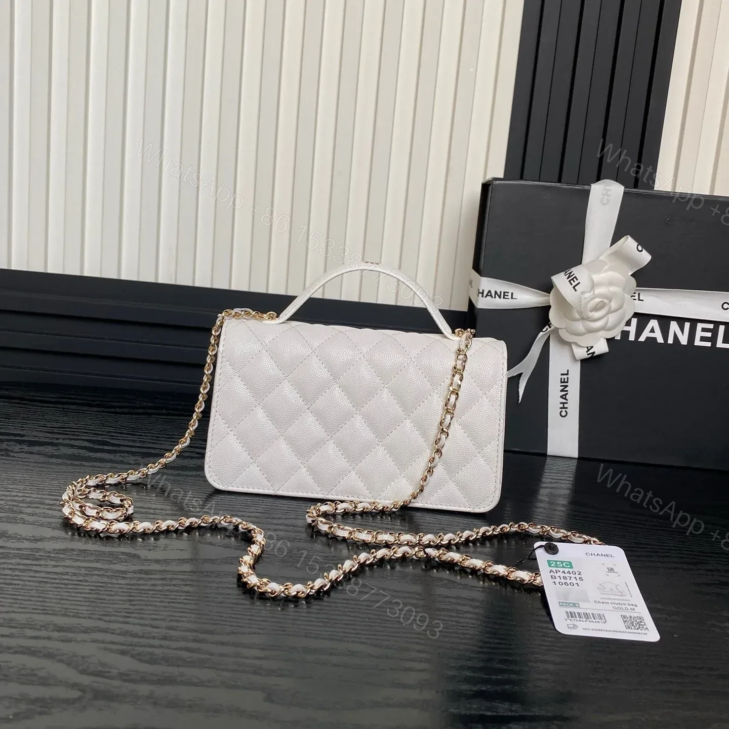 View 6 of CHANEL 25C FLAP BAG 18 IN WHITE SHINY GRAINED CALFSKIN GOLD HARDWARE