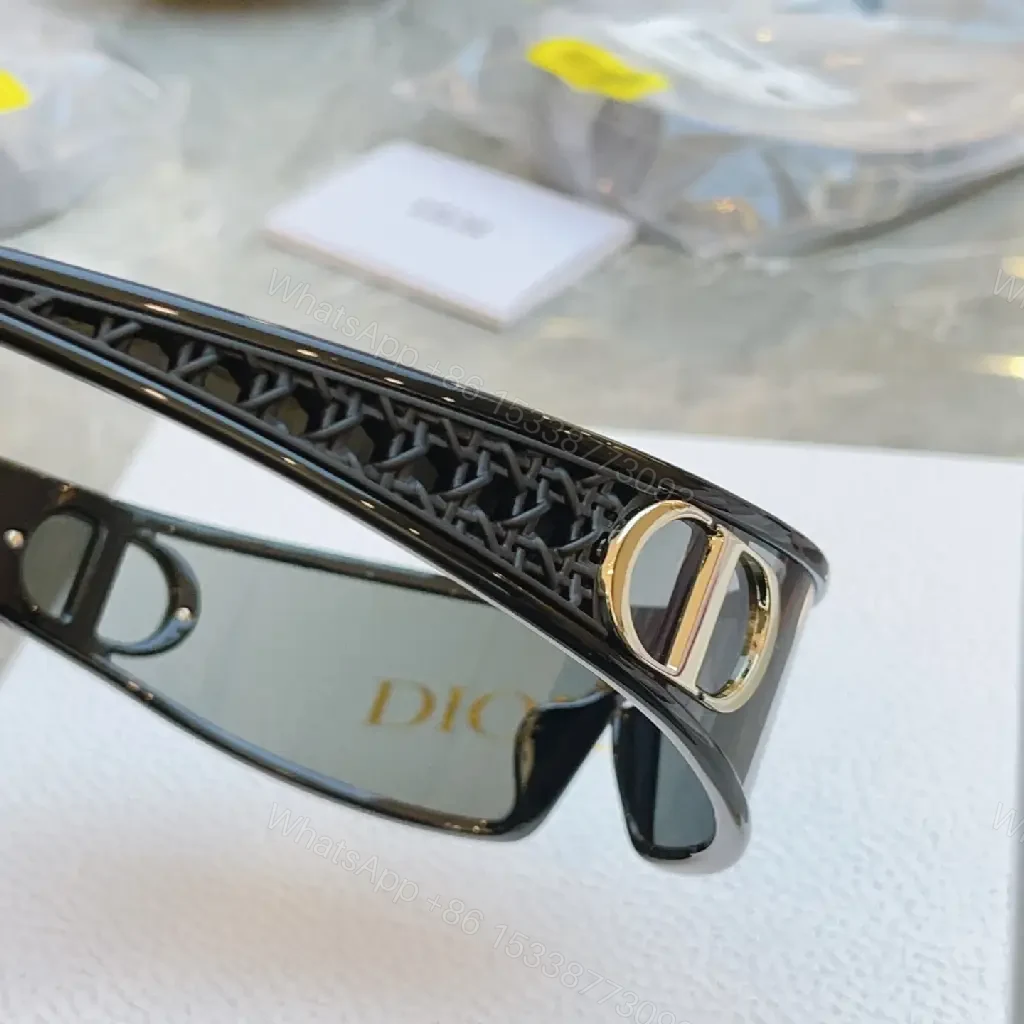 View 4 of Black Frame Sunglasses: Futuristic Wraparound, Dior Gold Logo Lenses