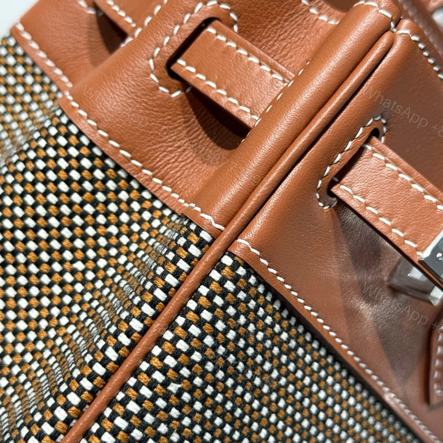 View 9 of HERMES BIRKIN 25CM IN GOLD SWIFT AND BLACK/WHITE/BROWN TOILE CANVAS