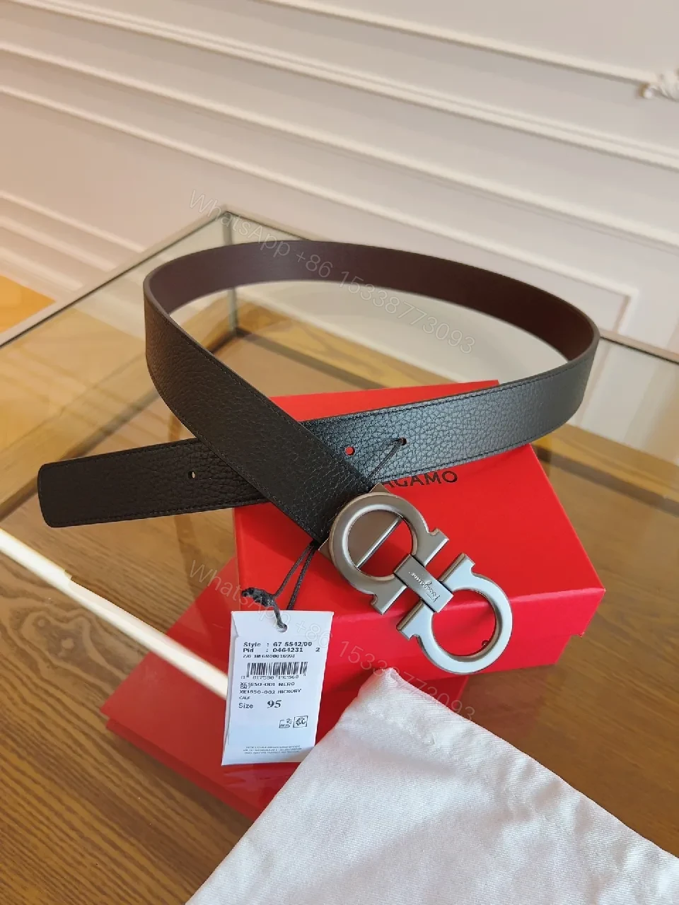 View 8 of Premium Leather Belt with Interlocking Buckle - Modern Luxury