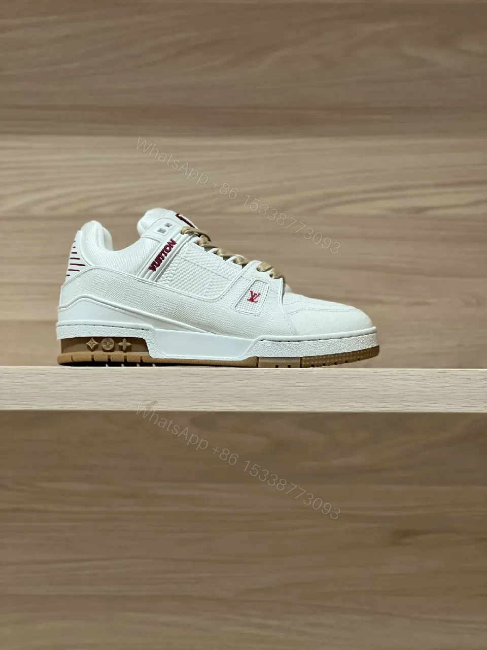 View 4 of Off-White-Style White Leather Sneakers with LV Detailing, Low-Top