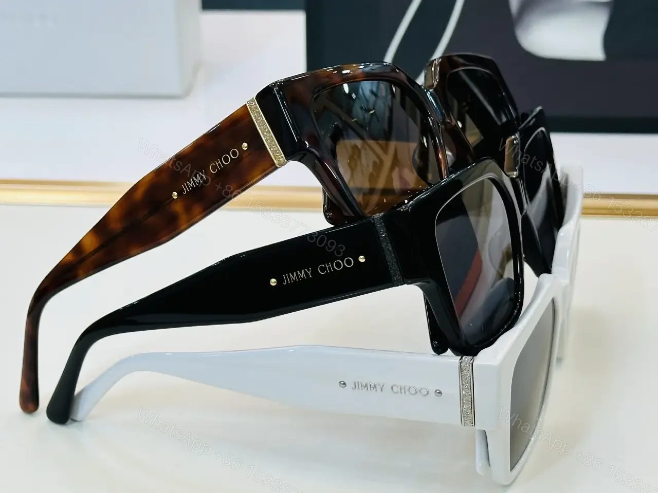 View 4 of Black Frame Polycarbonate Oversized Bold Chunky Silhouette Sunglasses