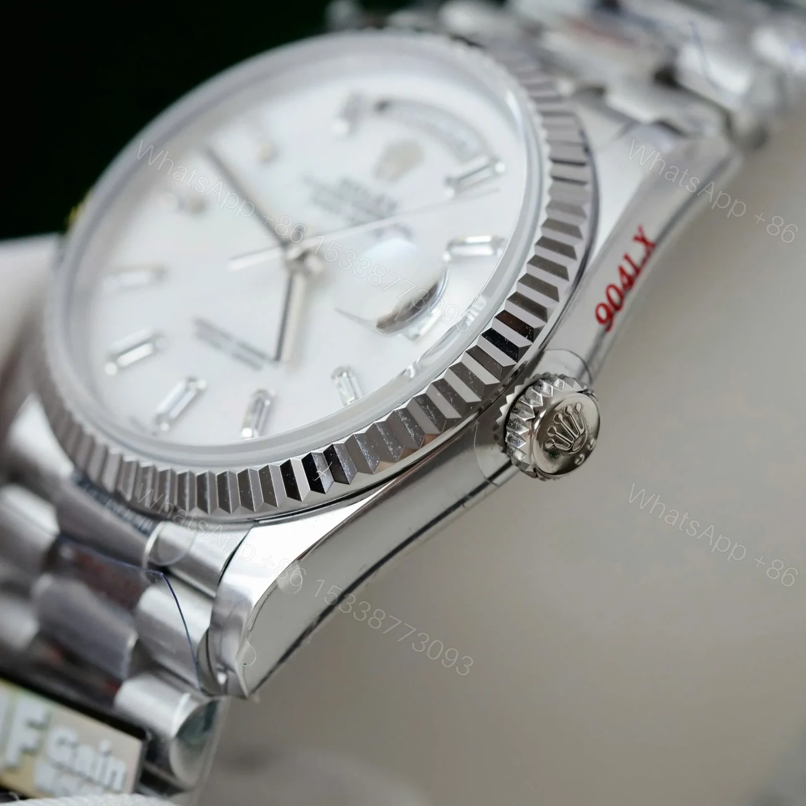 View 8 of Superclone Rolex Day-Date White Mother-of-Pearl Diamond Dial 128236-0021 36 mm