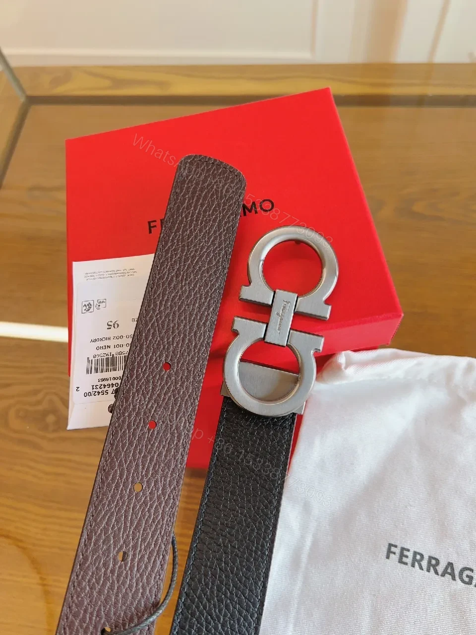 View 6 of Premium Leather Belt with Interlocking Buckle - Modern Luxury