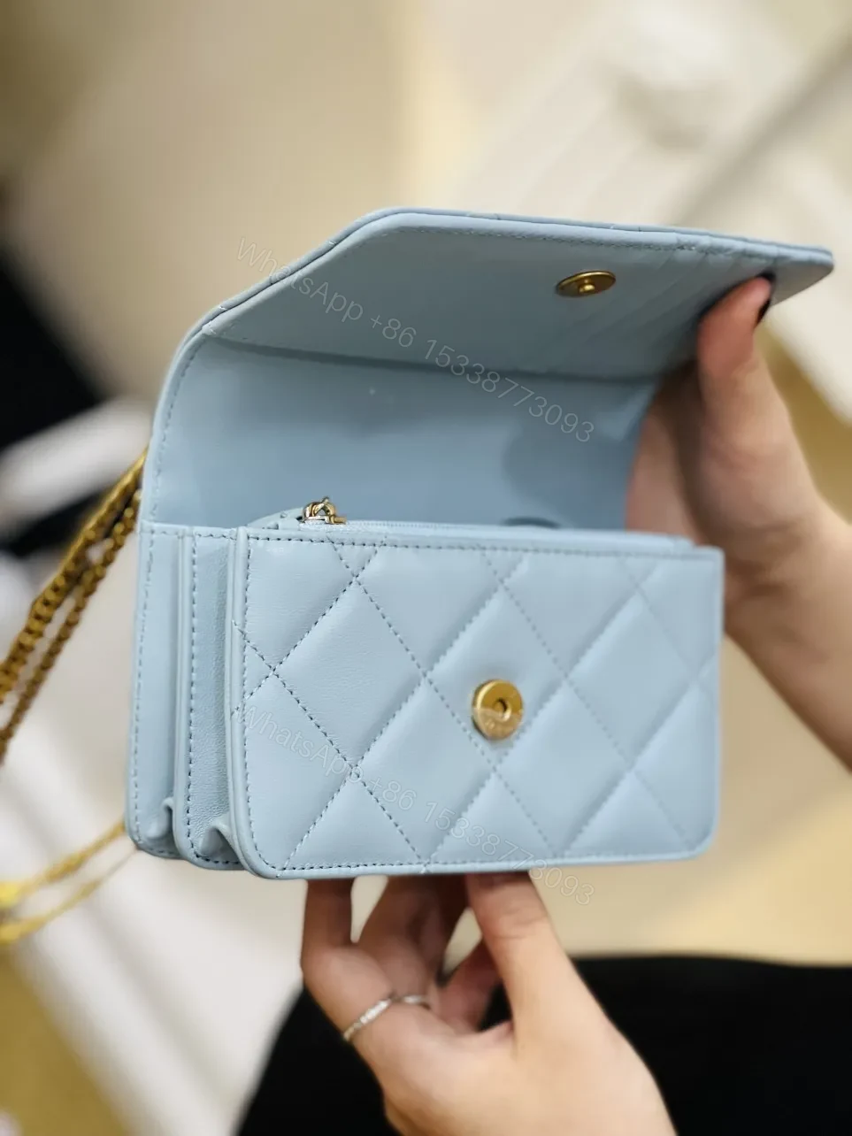 View 6 of Chanel Woc Mini 11 Handbag Woman’s Blue Smooth Leather 15cm