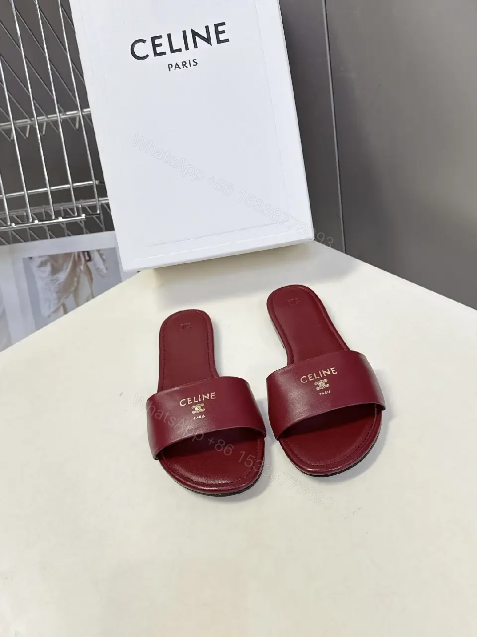 View 10 of Chic Burgundy Leather Minimalist Slides with Ergonomic Comfort