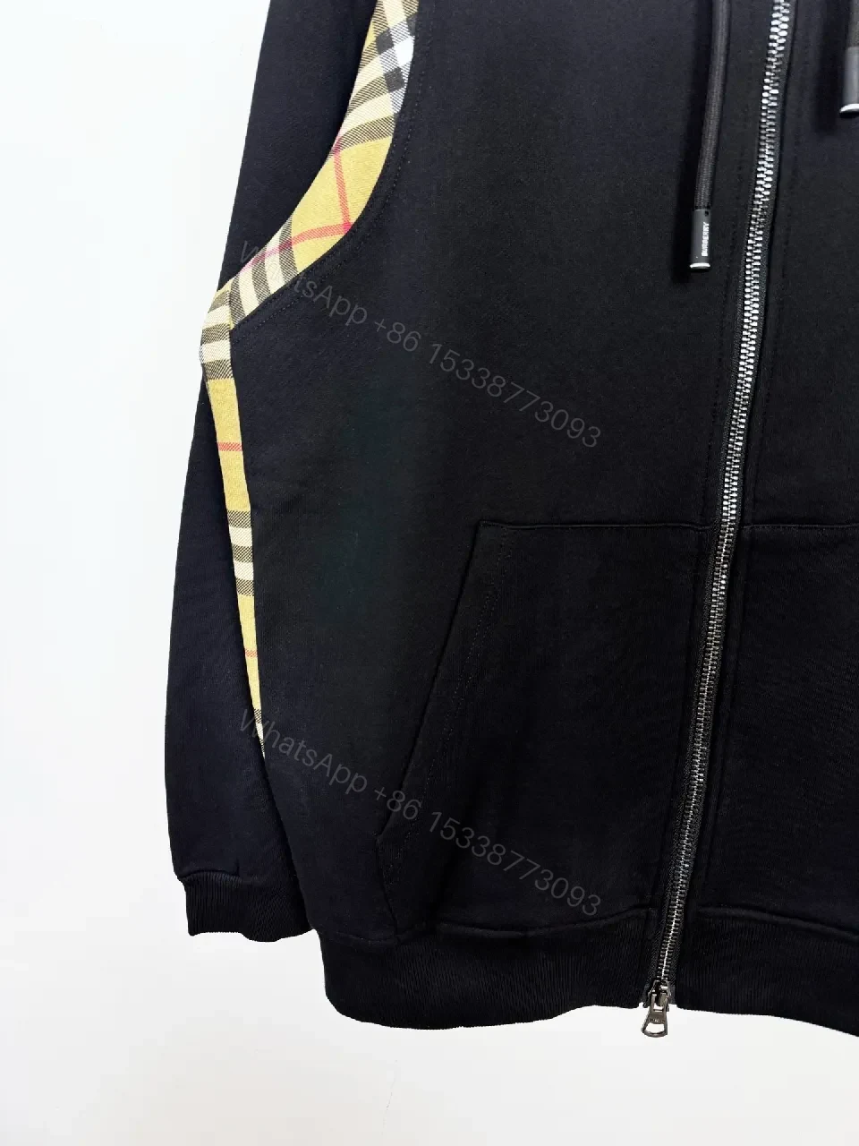 View 9 of Bold Hoodie with Plaid Trim - Luxe Everyday Comfort Hoodie