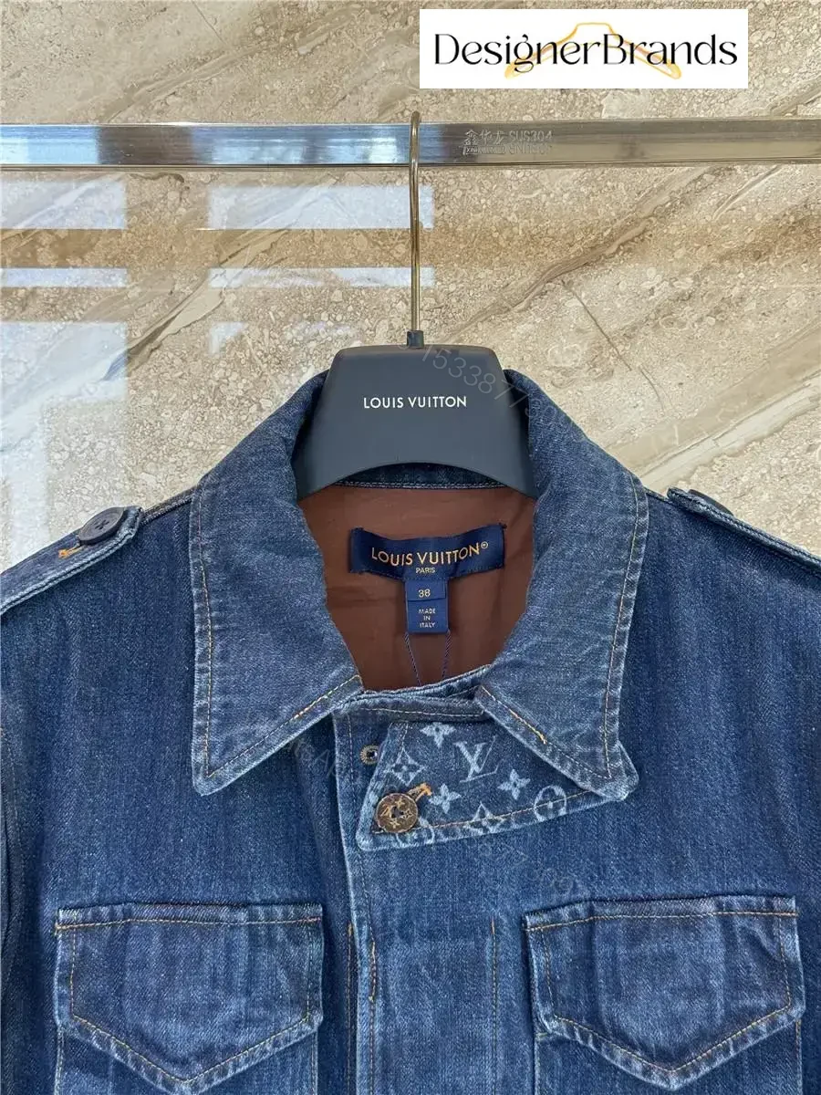 View 2 of Dark Indigo Denim Explorer Jacket: Monogram Detail, Structured Style
