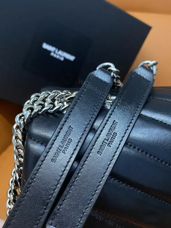 View 5 of Chevron-Quilted Black Leather Crossbody Bag with YSL Hardware