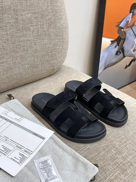 View 4 of Charcoal Suede-Feel Hermes-Style Open-Back Sandals: Subtle Luxury