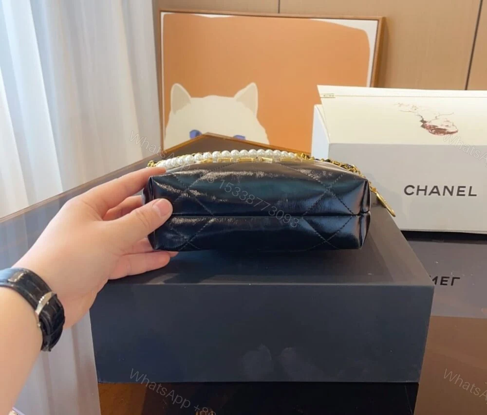 View 4 of Chanel 22 Mini Handbag Crystal Pearls Black 22Cm