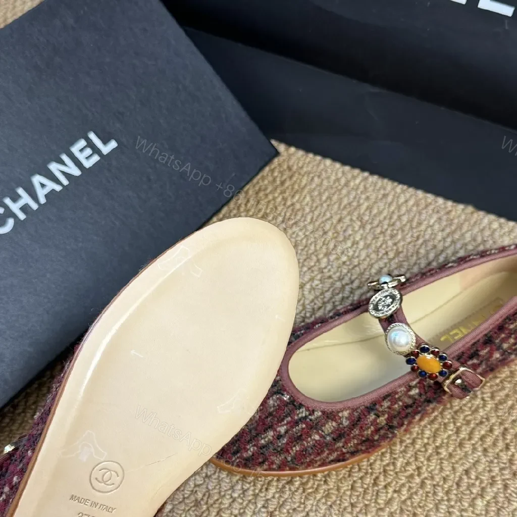 View 6 of Tweed Ballet Flats with Embellished Strap - Luxe Comfort Flats