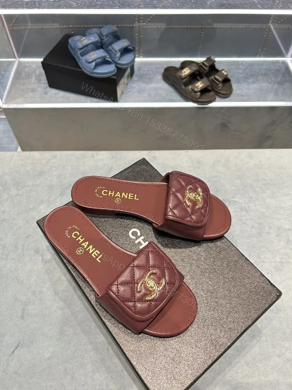 View 9 of Quilted Leather Slides + Open-Toe + Luxury Comfort Slide
