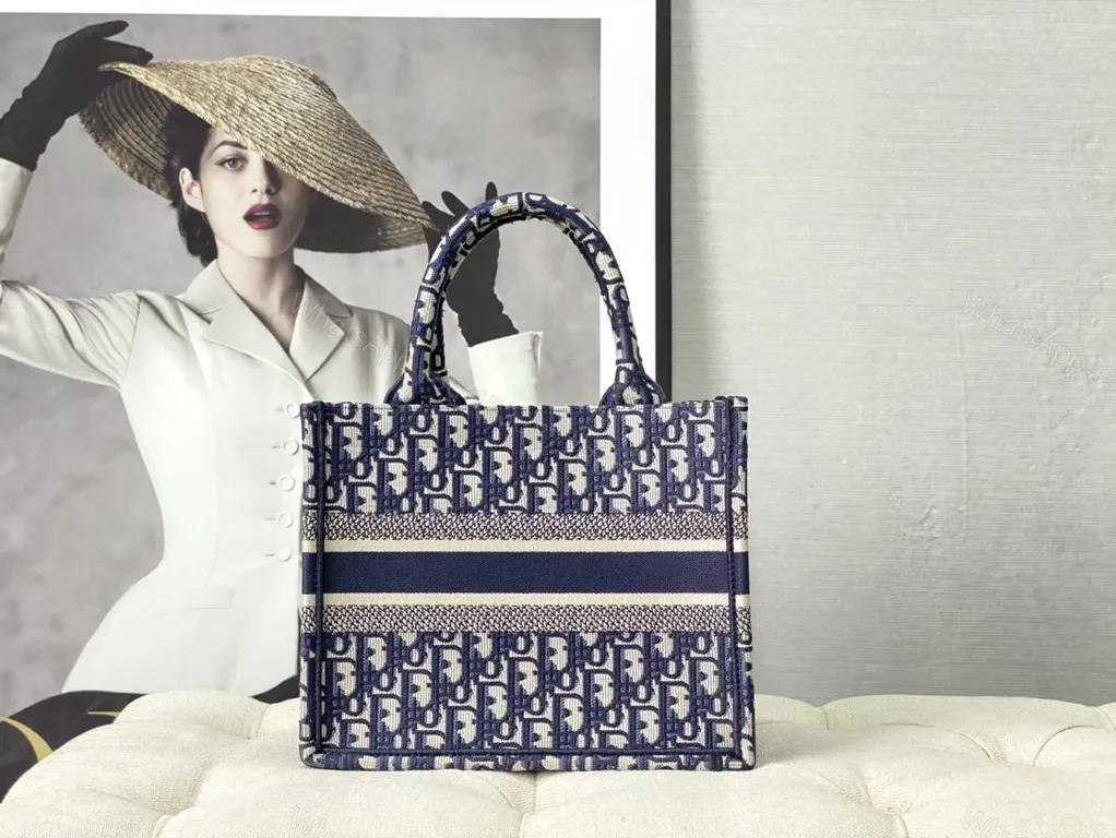 View 4 of Iconic Dior-Inspired Navy Beige Tote: Structured Luxury Bag